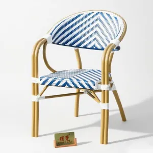 ZF2000C Shangdao PE rattan Chair with blue V-shaped pattern for a small tavern