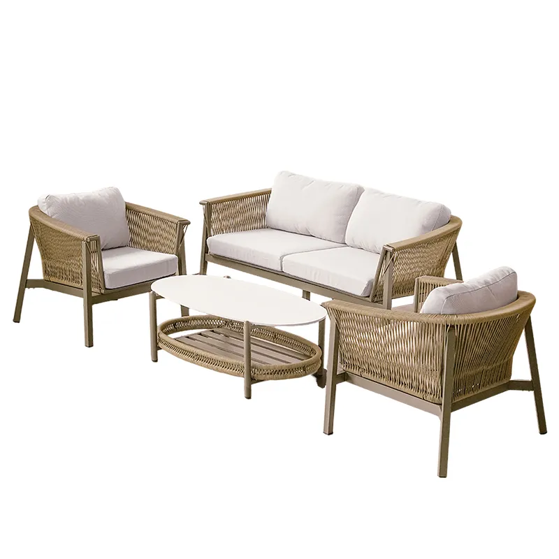 Z9008SF Jaxon aluminum rope sofaBrown Rope Sofa with Sintered Stone Coffee Table Set
