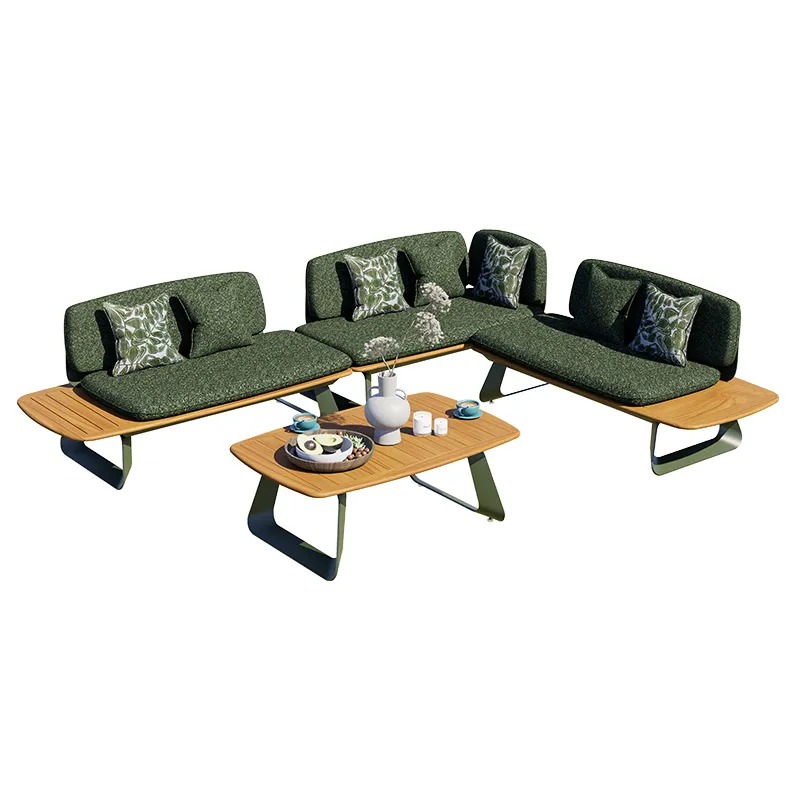 LION design Morphx Green-Style Outdoor Sofa (New Design: Aluminum Alloy + Teak Wood)
