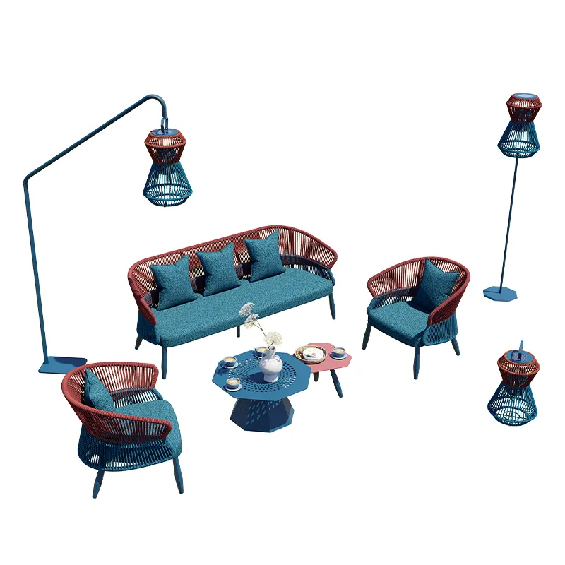 LION design VORTEX New-Design Rope Sofa (Red-Blue Palette) with Matching Outdoor Lamp
