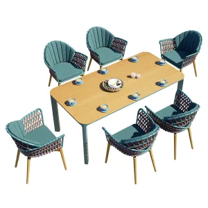 LION design Embrace Series Dual-Tone Blue-Red Woven Dining Set (1 Table + 4/6 Chairs, Outdoor-Ready)