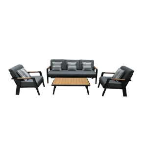 Z9012SF CHOUVANT All-Aluminum Cushioned Sofa with Plastic wood Armrests & Matching Coffee Table