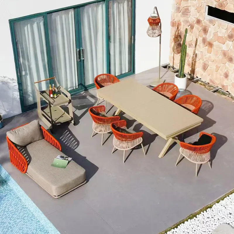 Lion Design VORTEX Series Sofa Set (Champagne + Burgundy Red Dual-Tone Weave, Modular Outdoor/Indoor