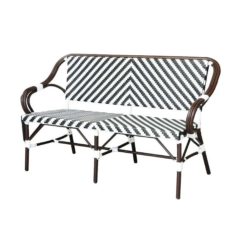 ZF2186C V-Tone Woven PE Rattan 2-Seater Bench (Black & White V-Pattern, Armrest-Equipped, Indoor-Outdoor Adaptable
