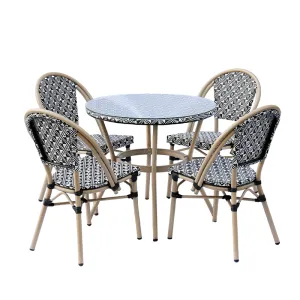 ZF3006 NoirTone Armless Teslin Mesh Dining Set (Black, 1 Table + 4 Chairs, Indoor-Outdoor Adaptable)