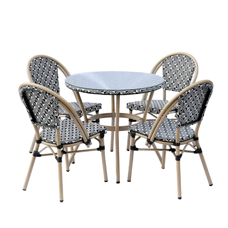 ZF3006 NoirTone Armless Teslin Mesh Dining Set (Black, 1 Table + 4 Chairs, Indoor-Outdoor Adaptable)