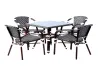 ZF2100C DuoTone Woven PE Rattan Set (Black & White Armrest Design, 1 Table + 4 Chairs, Indoor-Outdoor Use)