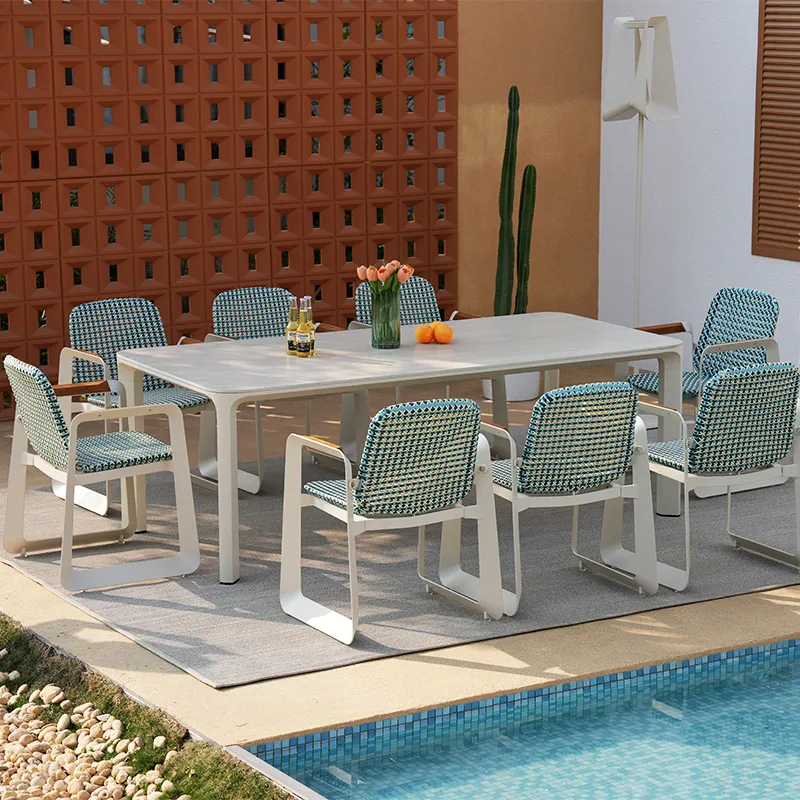 Lion Design MORPHX Woven Rattan Dining Set (Blue & White Weave + White Aluminum Frame, 1 Table + 4/6 Chairs)