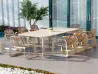 Lion Design MORPHX Rope Dining Set (Champagne High-Elastic Cable, Cream Aluminum Frame, Solid Teak Armrests, 1 Table + 4/6 