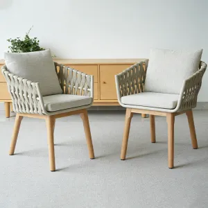 Oak Leg Rope Woven Dining Chair (Matte Aluminum Frame + Waterproof Cushion & Pillow)