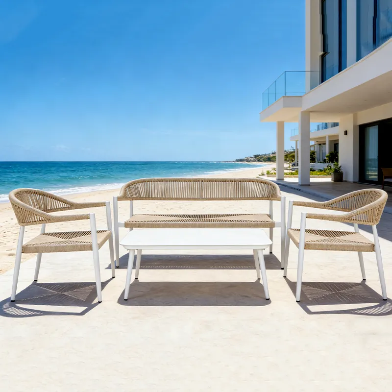 PE Woven Rattan Outdoor Sofa Set (Aluminum Frame + Waterproof Cushions, 1+2-Seater + Coffee Table)