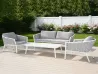Nordic Minimalist Sofa Set (White Aluminum Frame + Light Gray Rope Weave, Waterproof Cushions & Pillows)