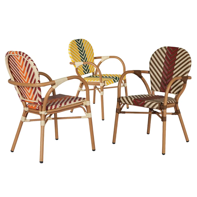 Colorful Woven Arm Rattan Chair (PE Rattan + Aluminum Frame + Waterproof Cushion