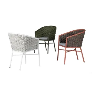 Red Frame Curved Outdoor Dining Chair (Integrated Woven Backrest & Armrests) 