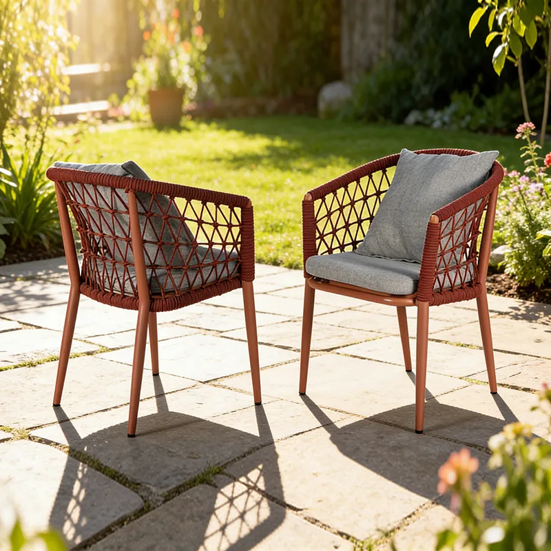 Red Teslin Rope Weave Dining Chair (Aluminum Frame + Waterproof Cushion & Pillow)
