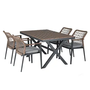 Rattan / Teslin Woven Arm Dining Chair Set with HDPE Table (1 Table + 4 / 6 Chairs)