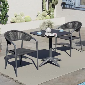 Lion Design INSPIRNG Black Rope Weave Arm Dining Chair (Aluminum Frame + Indoor-Outdoor Use) 