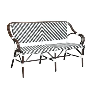 ZF2186C V-Tone Woven PE Rattan 2-Seater Bench (Black & White V-Pattern, Armrest-Equipped, Indoor-Outdoor Adaptable