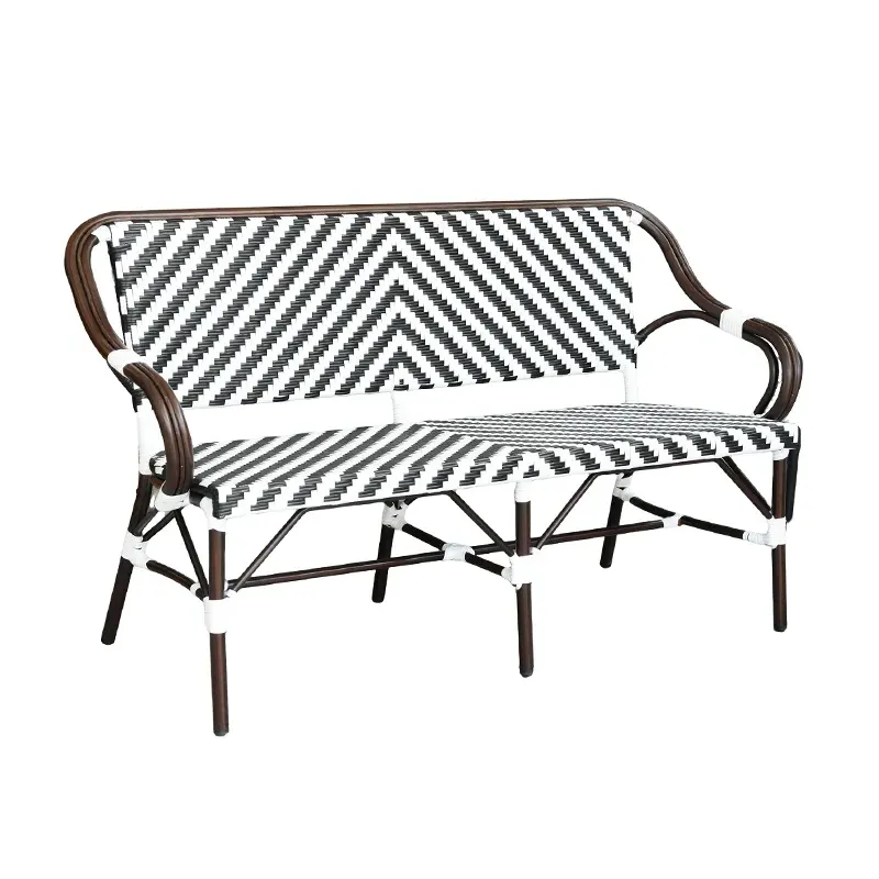 ZF2186C V-Tone Woven PE Rattan 2-Seater Bench (Black & White V-Pattern, Armrest-Equipped, Indoor-Outdoor Adaptable