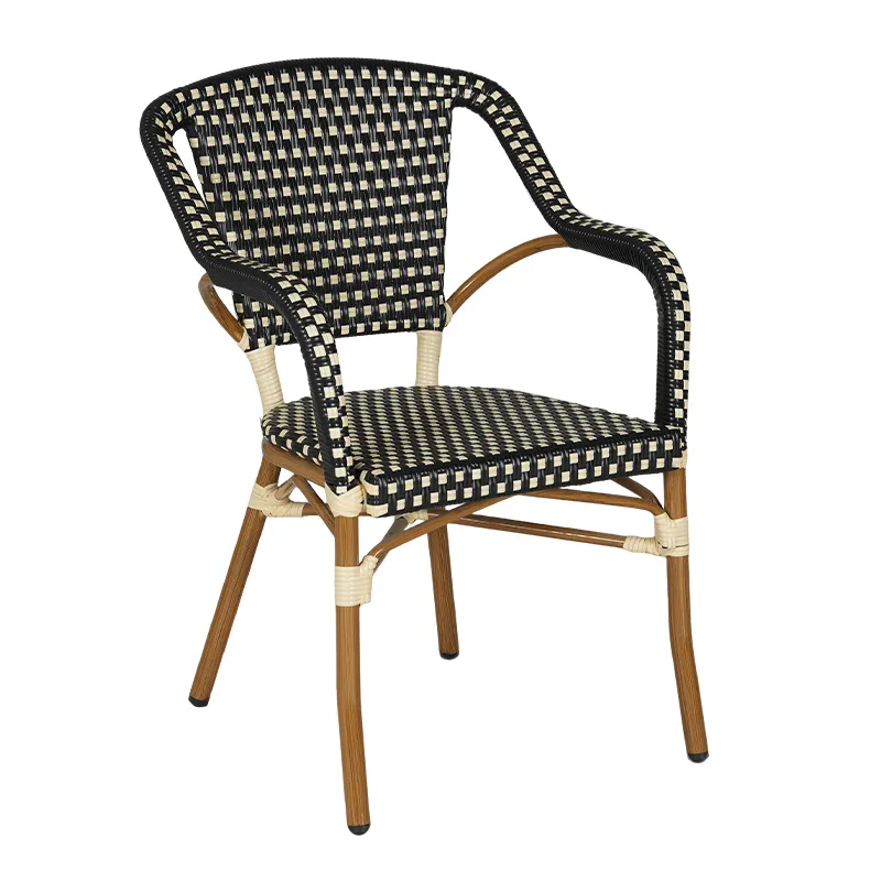 Black & White Chessboard Checkered Rattan Armchair Outdoor Dining & Leisure Chair