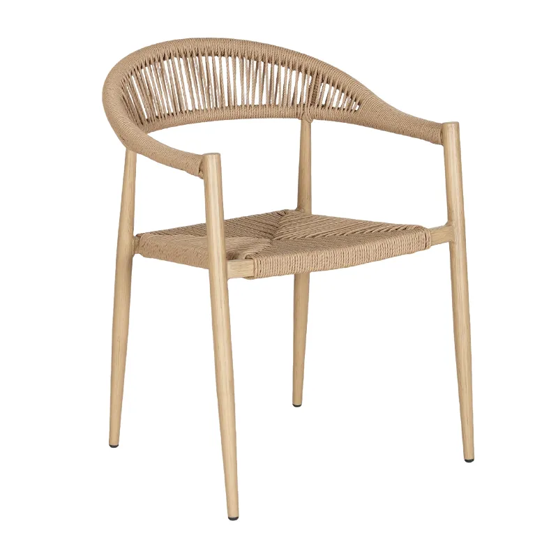 Sand Camel Monochromatic PE Rattan Armchair Wood-Tone Aluminum Frame