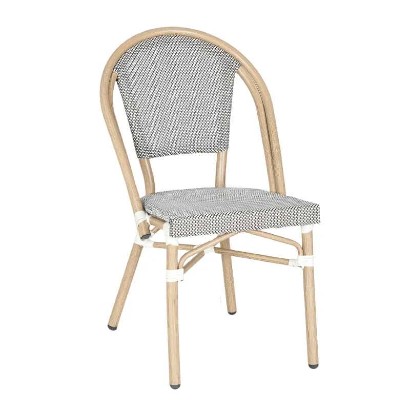 Black & White French Teslin Chair with Light Wood Grain Frame