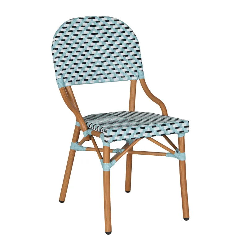 Sky Blue &times; White &times; Jet Black Tricolor Woven Rattan Chair Fresh Mediterranean Color Scheme French High Arch-Back Chair