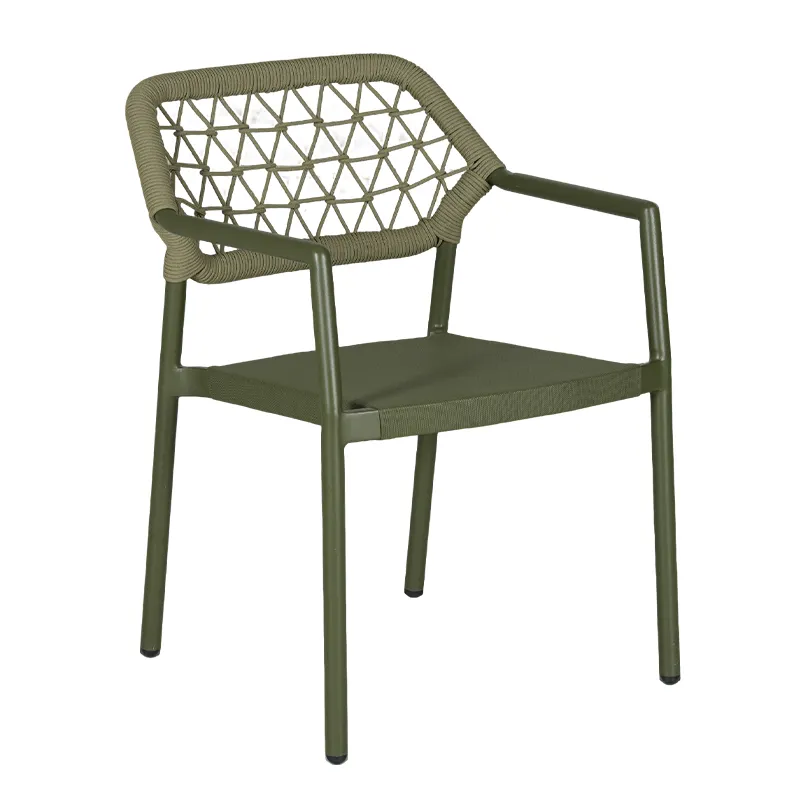 Olive Green Diamond Woven Teslin Rope Outdoor Dining Chair