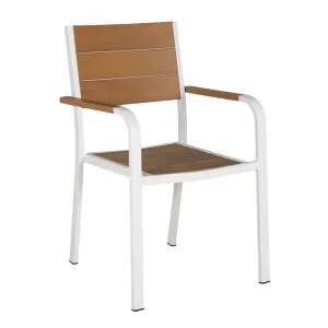 White Full Aluminum Armchair Teak Tone Plastic Wood Back & Seat
