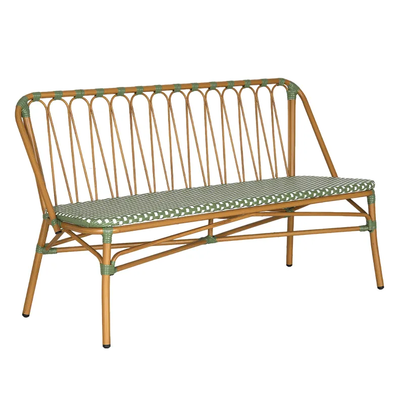 Sage Green &times; Bright White Checkered Woven Rattan Bench