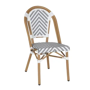 French Vintage Grey & White Herringbone Woven Rattan Chair