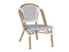 French Vintage Grey & White Herringbone Woven Rattan Chair