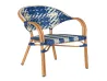 French Bistro Style Blue & White Geometric Woven Rattan Armchair
