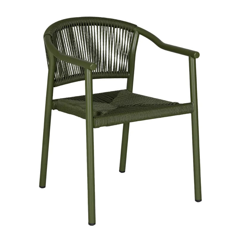 Olive Green Integrated Weaving Rattan Armchair Modern Minimalist All-Weather Outdoor Leisure Chair