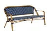 Deep Navy Blue &times; Bright White Checkered Woven Rattan 2-Seater Bench