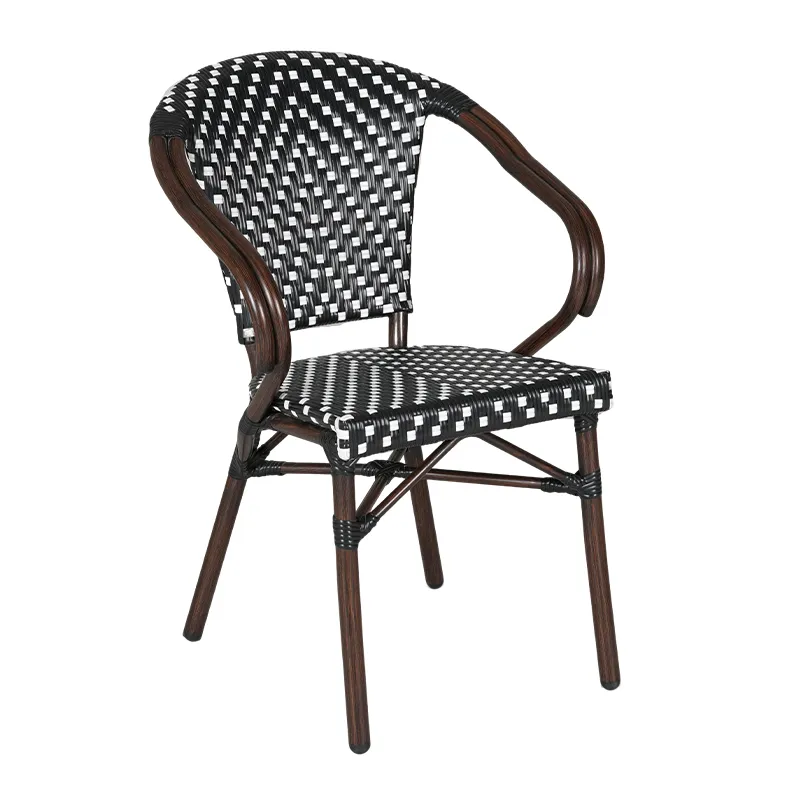 Jet Black & Bright White Diamond Pattern Woven Rattan Armchair