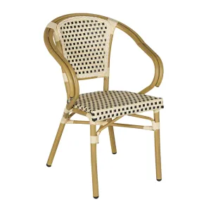  Off-White & Jet Black Checkerboard Woven Rattan Armchair