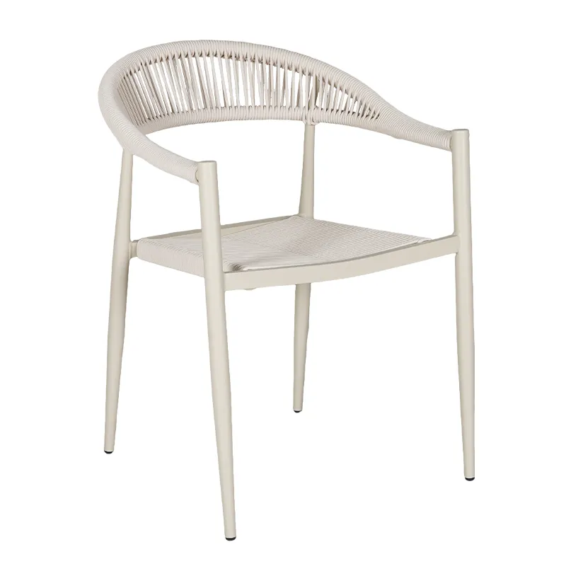 Cream White Monochromatic Teslin Rope Armchair Modern Minimalist Nordic Style All-Weather Outdoor Dining Chair