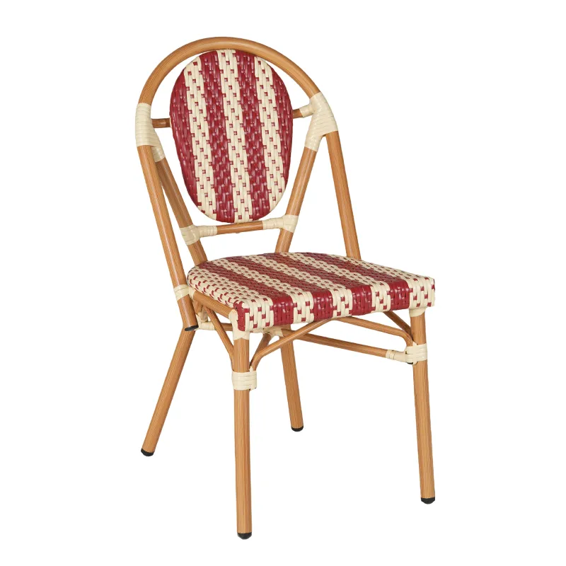 French Retro Red & White Striped Caf&eacute; Chair (Classic Artistic Woven Rattan)