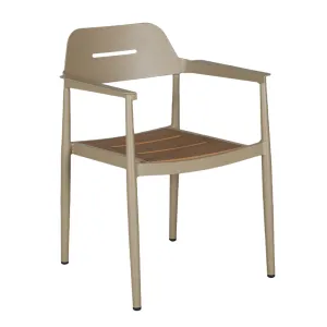 Khaki Full Aluminum Armchair Wood-Grain Plastic Wood Seat