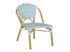 Pastel Blue &times; Bright White Herringbone Woven Rattan Chair Warm Bamboo-Wood Frame