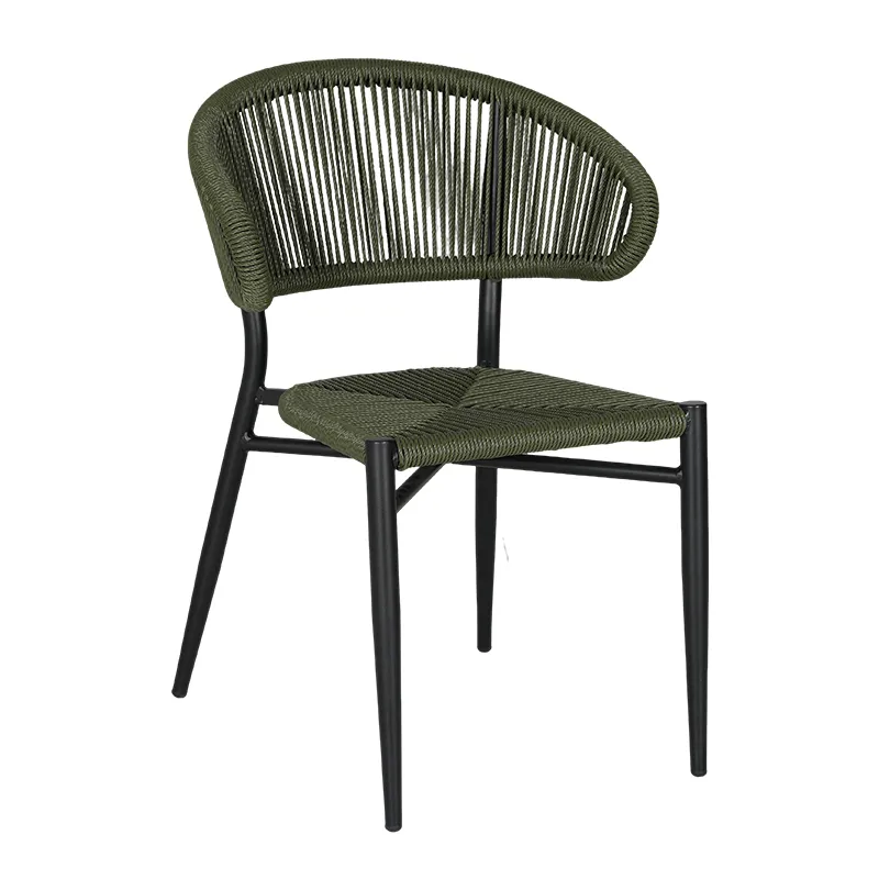 Army Green Handwoven Rattan Dining Chair Modern Minimalist Nordic Style All-Weather Outdoor Leisure Chair