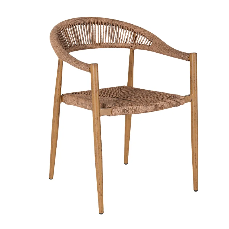 Artistic Woven Rattan Armchair (Teak-Look Aluminum Frame)