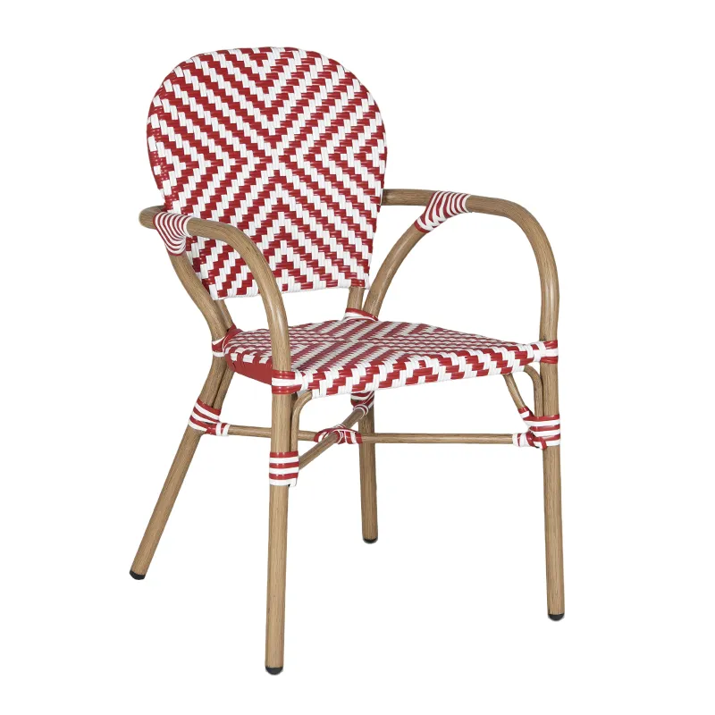 French Passion Red &times; Bright White X-Shaped Diamond Rattan Armchair
