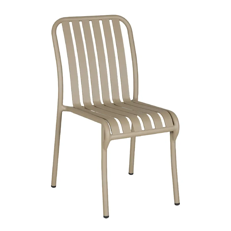 Khaki Full Aluminum Outdoor Chair Modern Minimalist Vertical Grille Design