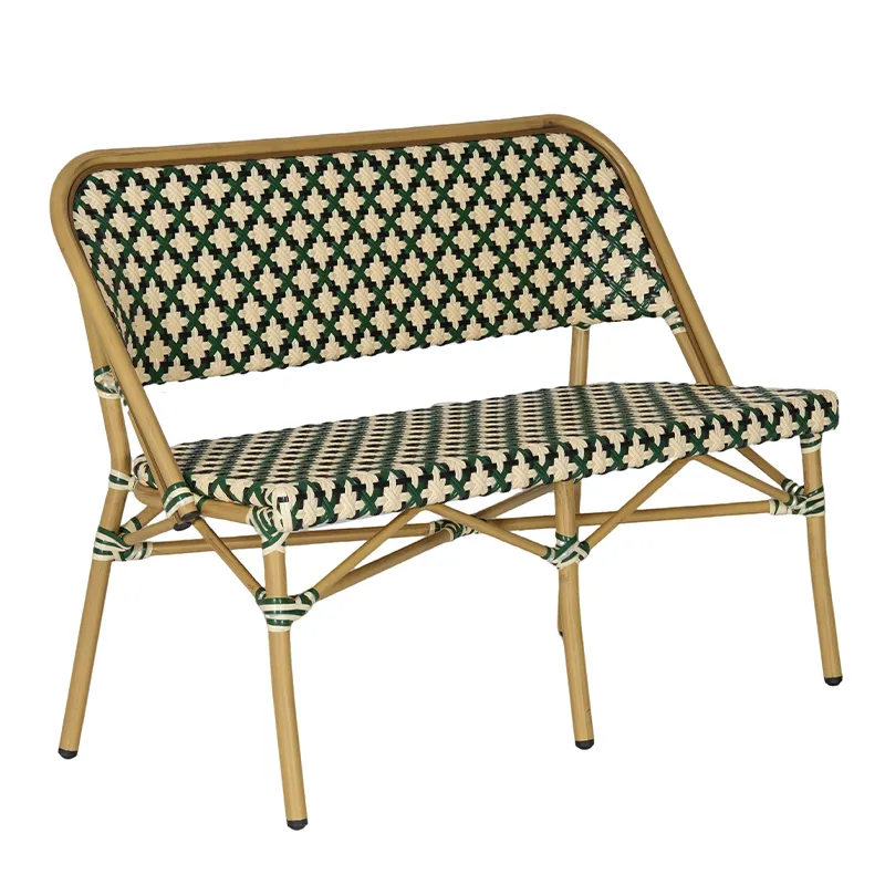 Emerald Green &times; Cream White Four-Leaf Clover Woven Rattan 2-Seater Bench