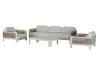 Cream White Full Aluminum Outdoor Sofa Set Natural Wood-Tone Armrest Inlay & Oat Color Fine Rope Weaving