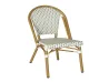 Sage Green & Off-White Checkered Rattan Side Chair Classic French Bistro Round Back with Warm Gold Bamboo-Grain Aluminum Frame
