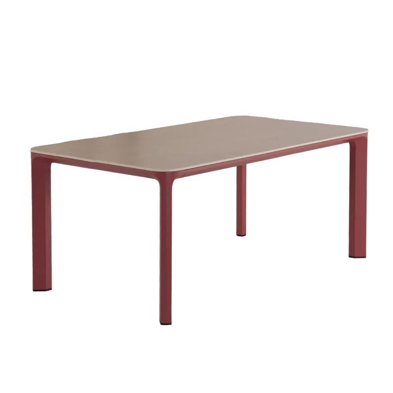 Lion Design Coral Red Full Aluminum Rectangular Outdoor Dining Table
