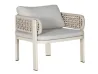 Cream White Full Aluminum Armchair Oat Color Hollow Woven Rope Backrest & Light Gray Seat Cushion Outdoor Single Dining Chair
